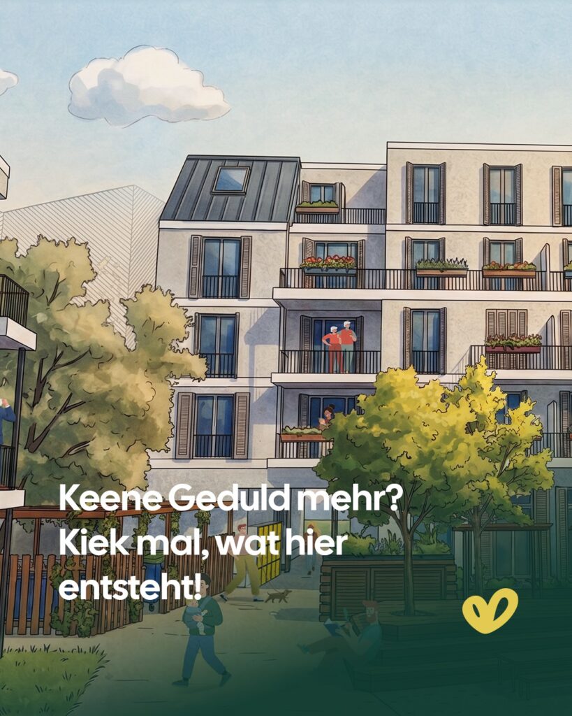 Nicht lang schnacken, lass uns mal gemeinsam in die Zukunft gucken: So wird Det Kiezgen! 😍 👀

Wir spulen die Zeit mal eben vor und zeigen dir, worauf du dich freuen kannst. Dit wird ziemlich schick werden, oder? 🏡

Bock uff ’ne eigene Wohnung, die genau so aussieht? Dann quatsch am besten mal mit Jens. Der kann dir alles erzählen, wat du wissen musst.
Den Link findest du in der Bio.👆